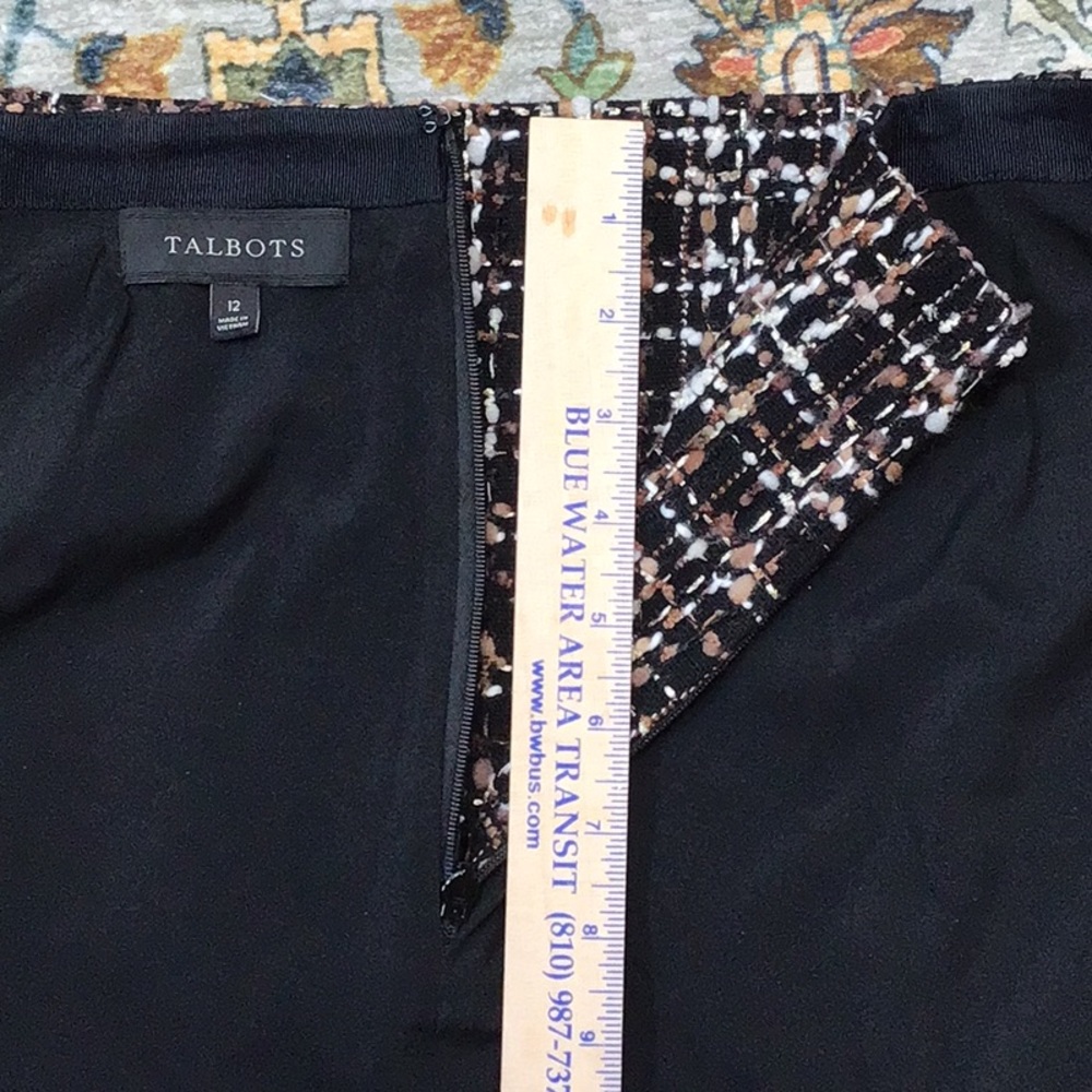 🍂TALBOTS Black Brown Cream Gold Tweed Lined Back Zip Knee Length Sz.12 - Picture 8 of 9